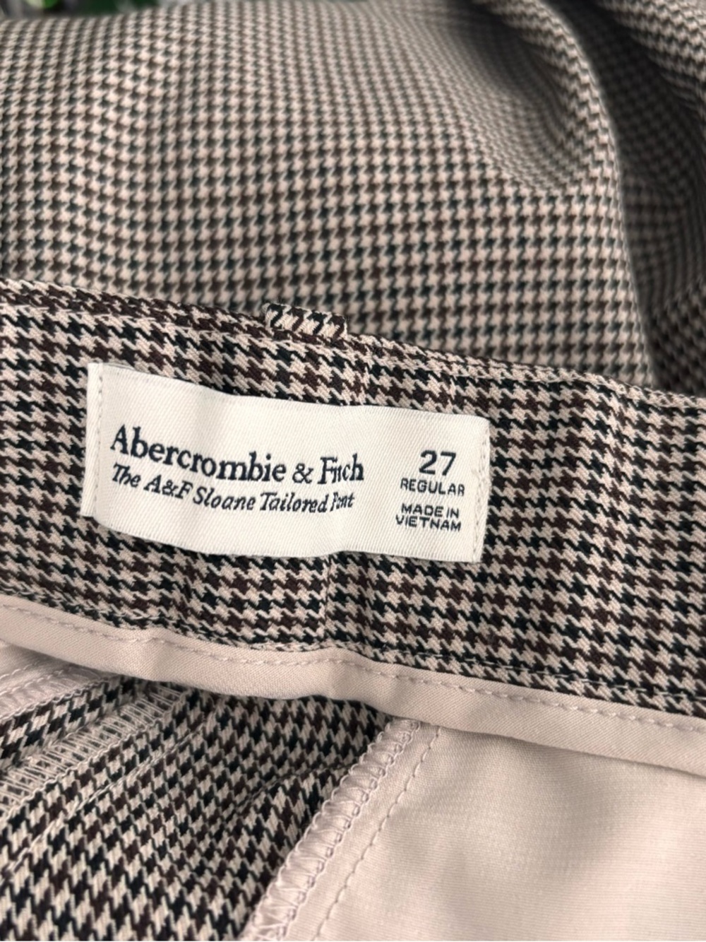 NWT Abercrombie & Fitch Size 27 Brown Herringbone Sloane Tailored Wide Leg Pant - Picture 3 of 6